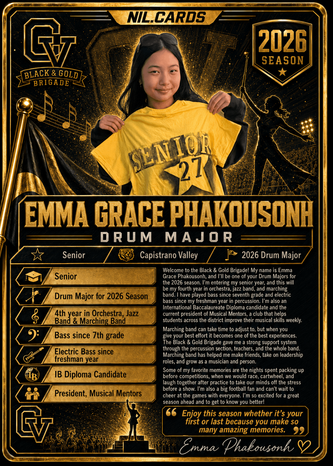 Emma's 2026 season card
